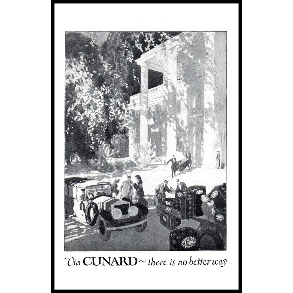 1924 Cunard Cruise Line Ocean Liners Vintage Print Ad Steamer Trunks Wall Art